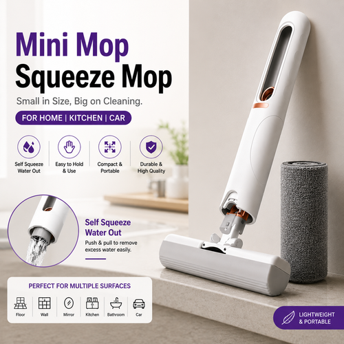 Zovora Mini Squeeze Mop  Portable Self-Cleaning Mop for Home, Kitchen & Car
